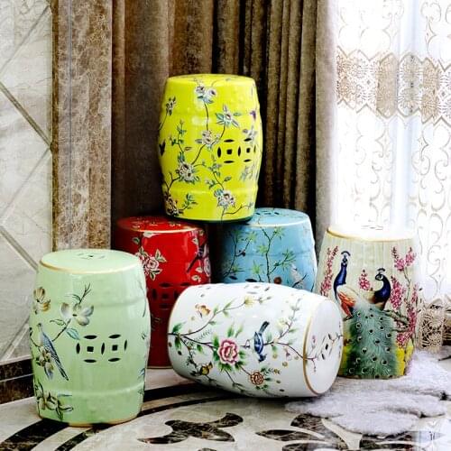 Modern Chinese Ceramic Traditional Pattern Flower And Bird Round Porcelain Stool
