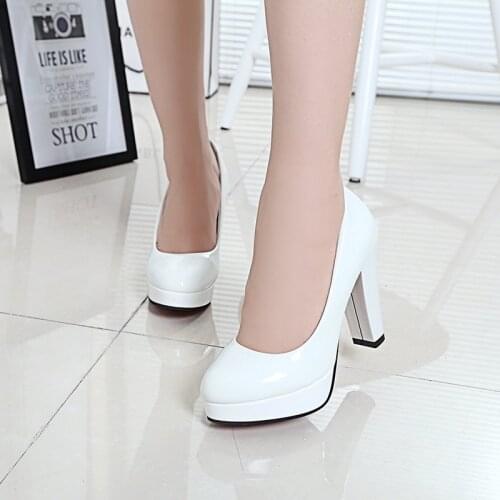 High Heels Shoes Women White Wedding Shoes Thick High Heels Fashion Party Pumps Footwear Yellow Red Big Size