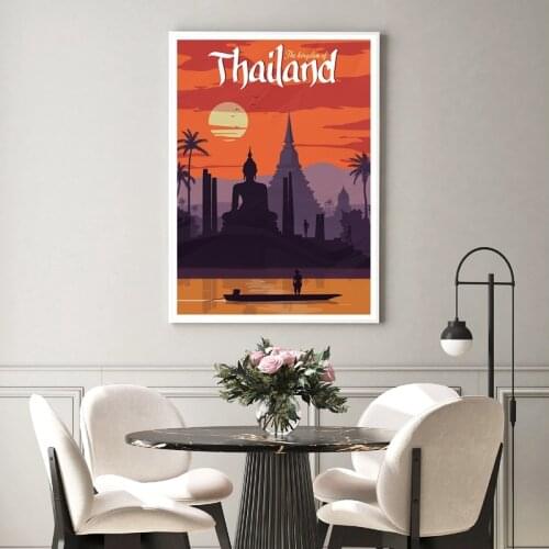 Vintage Landscape Poster Thailand Prints Wall Art Canvas Painting Buddha Bangkok Picture for Home Decor Unframed