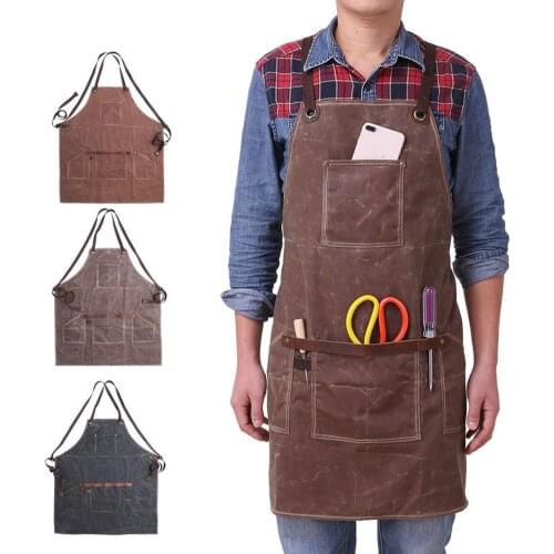 1Pc Waterproof Unisex Waxed Pockets Canvas Apron for Woman Men Chef Waiter Cafe Shop BBQ Hairdresser Woodworking Painting Aprons