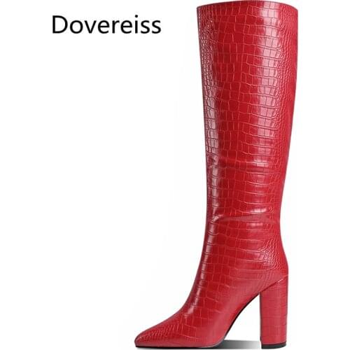 Winter For Woman New Fashion Sexy Consice Pure color Pointed toe Red New Block heels Chunky Heels Knee high boots 34-43