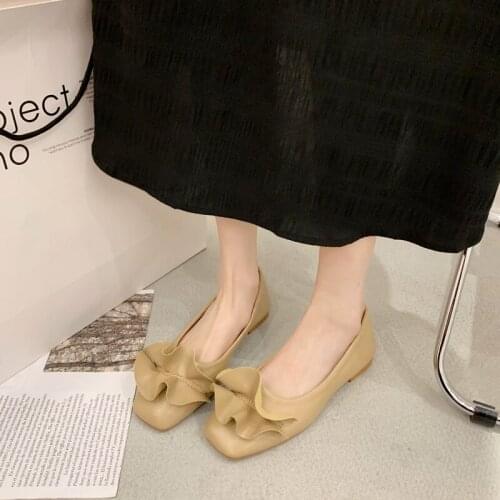 Flat shoes for women spring/summer 2021 fashion bow womens shoes square toe, light mouth, soft sole and one foot shoe for women