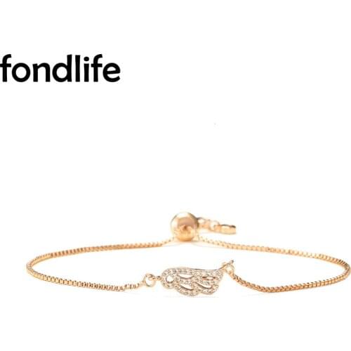 Cubic Zirconia Stones Brass Small Angell Wing Charm Bracelet Women 2021 New Trendy Feather Copper Chain Adjustable Jewelry Gift