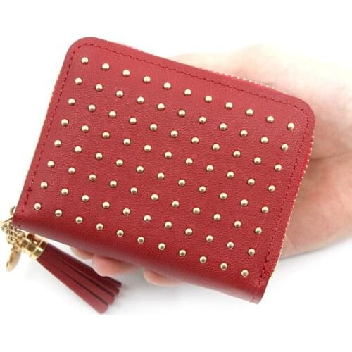 Women Zipper Short Wallet Metal Dots Tassels Mini Walet Female Purse Money Bag Handbag Clutch Coin Change Pocket Card Holder