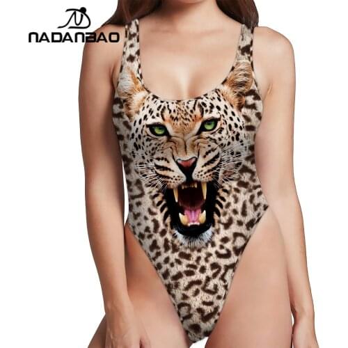 NADANBAO Women Sleeveless One-Piece Swimsuit Leopard 3D Print Summer Swimming Sport Wear Sexy Skinny Swimwear Beach Bathing Suit