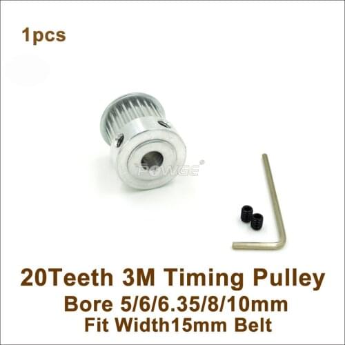 POWGE 20 Teeth 3M Timing Pulley Bore 5/6/6.35/8/10mm Fit Width 15mm HTD 3M Belt 20T 20Teeth HTD 3M Pulley CNC Engraving