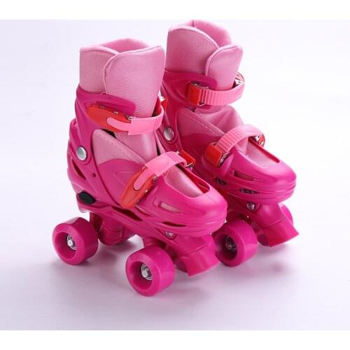 1 Pair Lovely Kids Children Teenagers Double Line Quad Parallel Skates Shoes Boots 4 Wheels Shockproof With Brake Stable
