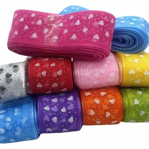 10yards/lot 1" 25mm Heart Printed Organza Ribbon wedding christmas decorations DIY webbing