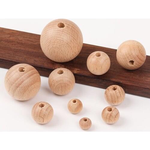 100pcs Round Hexagon Beech Wooden Beads for DIY Pacifier Teething Chain Teether Beads