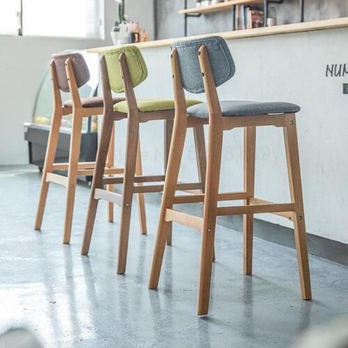 1000 Solid wood bar chair home modern minimalist high chair stool guide table restaurant nordic backrest bar chair
