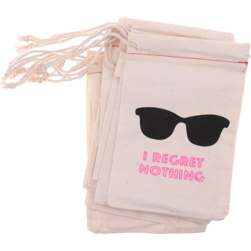 10x Cotton Drawstring Bag Sunglasses I Regret Nothing Hangover Kit Pouch Party Favor for Jewelry Candy Gifts Storage Container