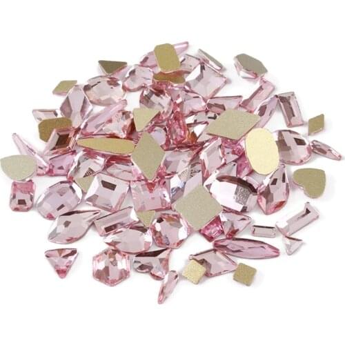 30/100pcs Lt Pink Mix Shape Glass Crystal Flat back 3D Nail art Rhinestone for DIY Nails art Decoration Accessories