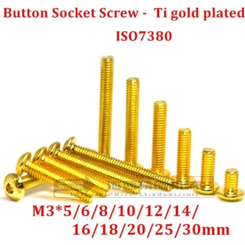 30pcs M3 Allen Screw Hex socket Button Head Screw Carbon steel Ti gold Plated Round head Allen Machine Screw Bolt