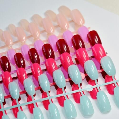 6 kits Coffin Nails Red Pink Natural Nude Candy Fake Nails Flat Top Stiletto Lady Finger Decoration Full Wrap Nail Tips 144pcs