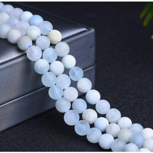 6mm 8mm Dull Polish Natural Aquamarines Stone Beads Round Loose Frosted Aquarine Crystal Stone Beads For Jewelry Making DIY 15