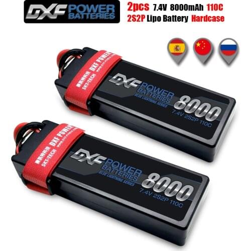 DXF 2PCS Battery 2S lipo 7.4V 8000mAh 7000mah 6500mah 5200mah 110C 60C 50C HardCase For Car Helicopter Quadcopter Truck Boat