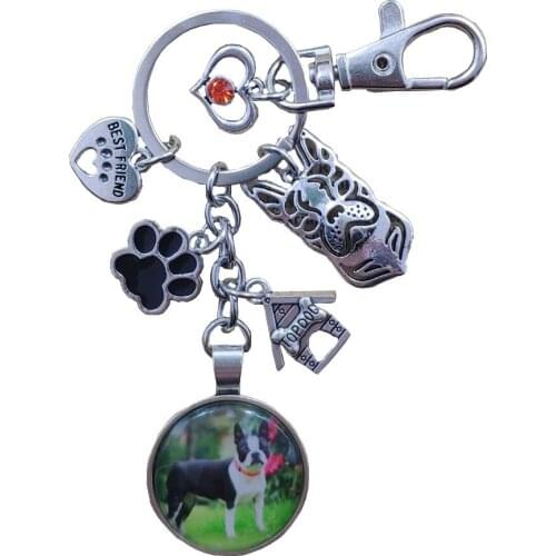 Bull Boston Terrier Cane Corso Labrador Retriever Keychain Time Gem Dog Animal Pet Key Ring Men Women Birthday Party Gift