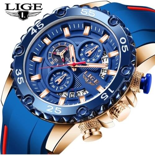 2021 LIGE New Fashion Mens Watches Top Brand Luxury Silicone Sport Watch Men Quartz Date Clock Waterproof Wristwatch Chronograph