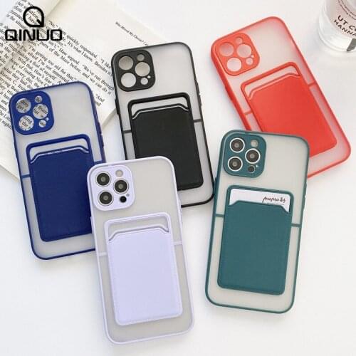 Card Bag Holder Transparent Phone Case for iPhone 12 11 Pro Max X XR XS Max 6 S 7 8 Plus Shockproof Matte Wallet Card Slot Cover