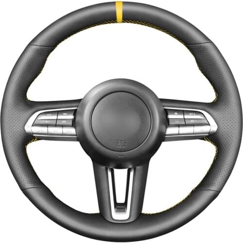 Black PU Faux Leather Yellow Marker DIY Hand Stitched Car Steering Wheel Cover for Mazda 3 Axela 2019 2020 CX-30 2020 MX-30 2020