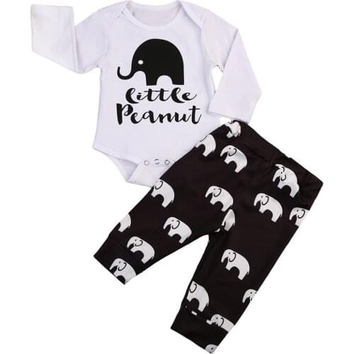 Citgeett 0-24M Newborn Baby Boys Girls Lonbg Sleeves Peanut Romper + Black Pants Outfits Clothes Set Autumn