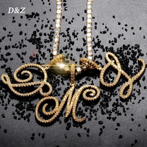 D&Z Fashion Gold Silver Color Cursive Letter Pendant Necklaces Charm For Men Women Hip Hop Rock Jewelry With Tennis Chain
