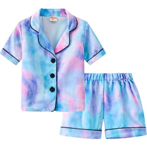Kids Pajama Sets Cotton Pajamas Boys Girls Clothing Sets Pyjamas Tie Dye Print Short Sleeve Blouse Tops+Shorts Suit Sleepwears