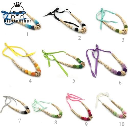 Baby Teether Necklace Crochet Bead Safe Teether Necklace With Organic Natural Wooden Bead Toy Mom Kids Wooden Teether Necklace