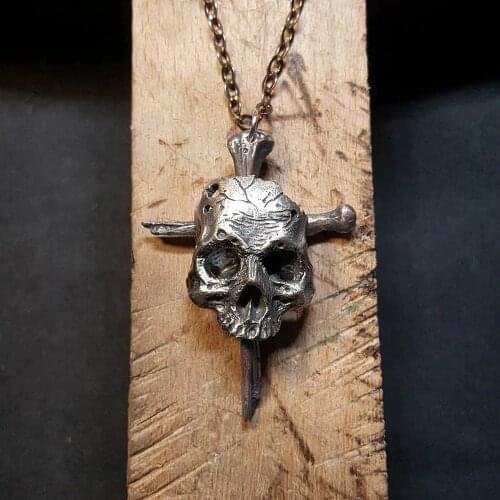 EYHIMD Broken Damaged Face Stainless Steel Skull Cross Pendant Necklace Fashion Biker Rock Punk Jewelry