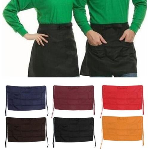 Half Short Waist Polyester Apron Waitress Waiter With Pocket Kitchen Cafe Pub