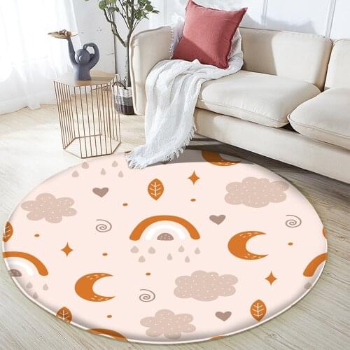 2021 Top Brand Cute Moon Sky White Cloud Orange Pattern Flannel Carpet Non-Slip Carpet Bedroom Living Room Decor Round Carpet
