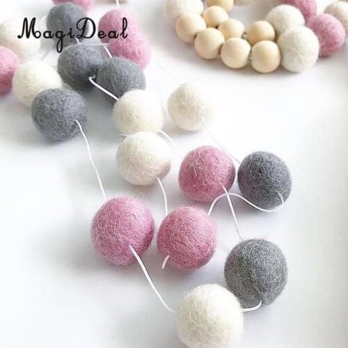 2pcs Wool Felt Ball Pom Pom Garland Christmas Children Birthday Party Home Hanging Decoration Pink Grey White 2m