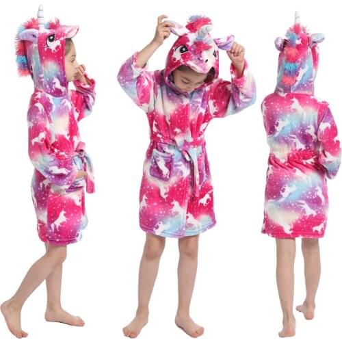 Winter Kids Unicorn Robe For Girls Pajamas Animal Hooded Children Bathrobe Boys Sleepwear Kids Dressing Gown Baby NightGowns