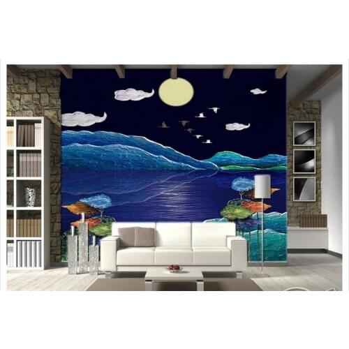 Customized 3d wallpaper 3d wall murals Blue ocean night scenery scenery painting background wall beauty mural wallpaper