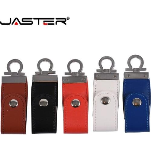 JASTER USB flash drive Leather metal keyring Pendrive creativo USB 2.0 32gb 16gb 8gb 4gb