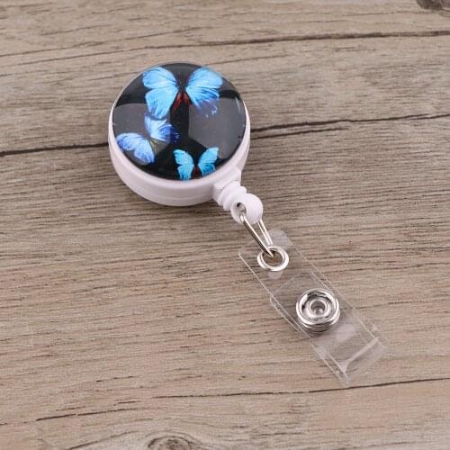JF764 Creative Blue Butterfly Retractable Badge Reel Nurse Doctor Student Exhibition ID Card Clips Badge Holder Stationery