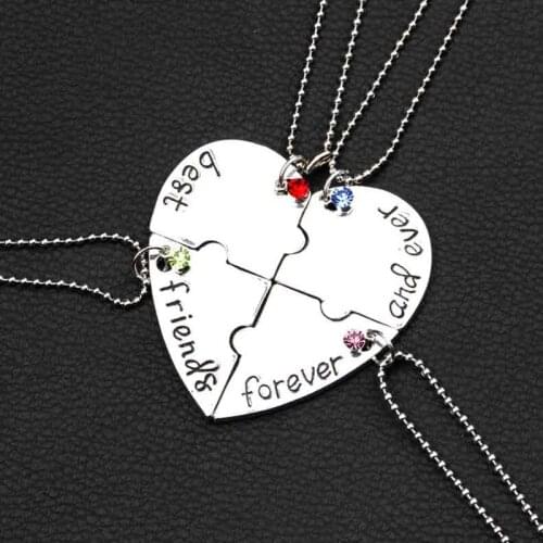 Best Friend Forever and Ever Friendship Necklace Set 4 Pieces Heart Shape Puzzle Dropshipping