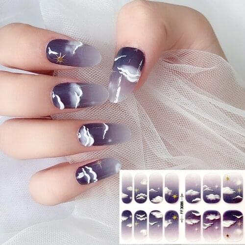 Lamemoria 14tips/sheet Nail Decals Decorations WaterFlower Gradient Sliders Paper Nail Art Decor Gel Polish Sticker Manicures