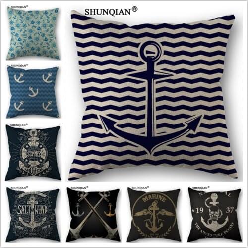 Linen Cotton anchor Pillow Cover Personalized Custom Print Home Decorative Throw Pillows Cases 45x45cm one side WZ4153