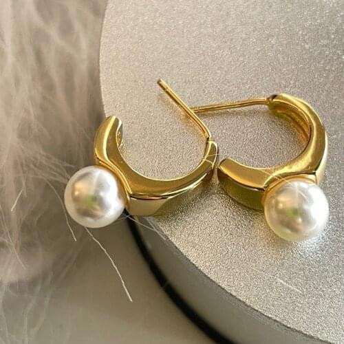 European and American design simple design geometric small pearl earrings