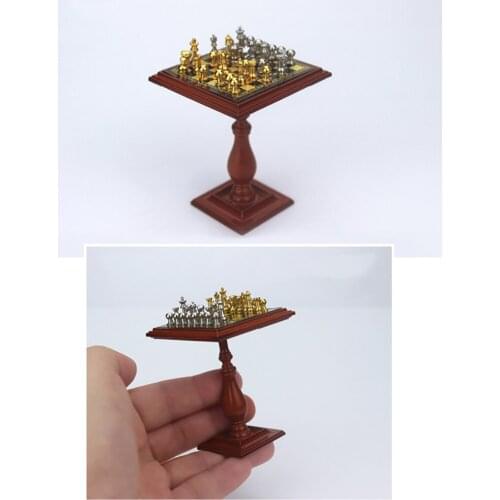 1 Set Dollhouse Miniature Chess Set, 1:12 Dollhouse Miniature Decor, Material: alloy, Chess pieces