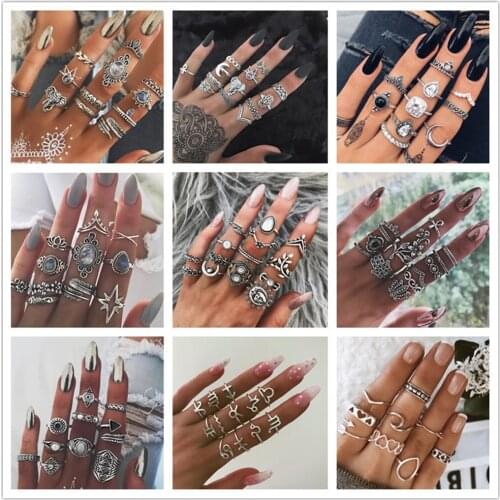 Fashion Women Rings Mode Geometrische Ring Sets Clear Crystal Stone Gold Alloy Rings for Women Wedding Jewelry Accessories