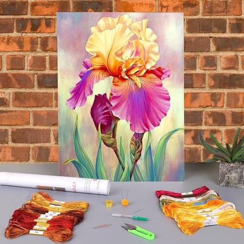 Cartoon Flowers Rose Sunflower Pre-Printed 11CT Cross Stitch DIY Embroidery Kit DMC Threads Craft Painting Knitting Decor