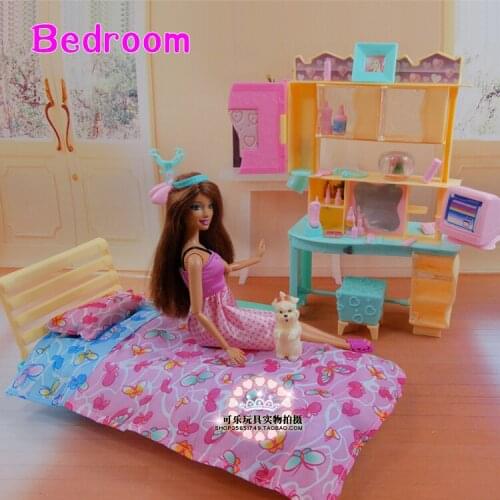 New Design Doll Bed Cabinet Set / Doll house Bedroom Furniture DIY Accessories For barbie Kurhn Doll Pretend Play Toy Girl Gift