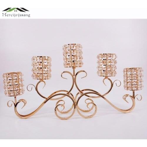 Candle Holders 5-Arms Candlestick With Crystals 70CM Candelabra Metal Gold Stand Pillar Vase For Wedding Portavelas 01702