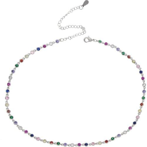 Gold filled fashion sparking rainbow colorful jewelry women red blue green cz station trendy gorgeous elegance chain necklaces