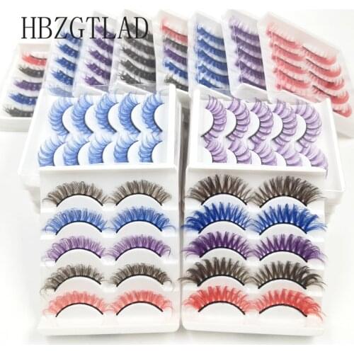 NEW 50pairs Fluffy Thick Dramatic 3D Faux Mink Colored Eyelashes Pink Red Natural Synthetic Colorful Rainbow Color Eye Lashes