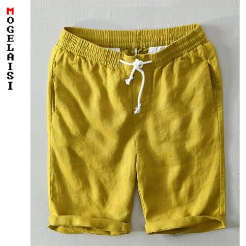 Summer New 2020 shorts men casual solid 100% linen Comfortable Elastic waist shorts bermuda Breathable Shorts Men clothing 0806