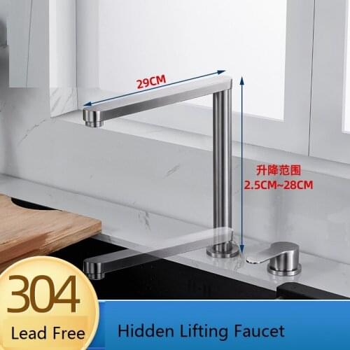 Lead Free Kitchen Faucet Single Handle Two Hole Hidden Lifting Faucet Black Kitchen Sink Tap Cold Hot Water Kitchen Mixer Tap