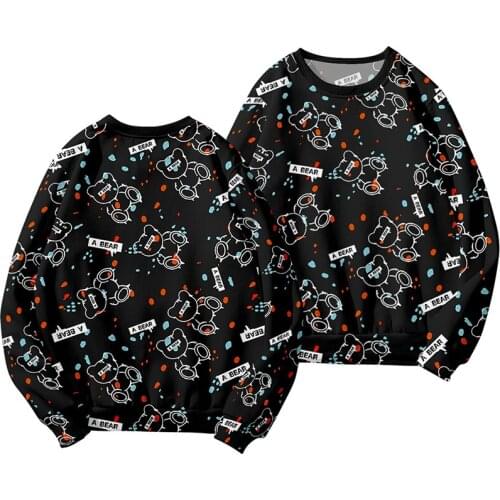 New Black White Bear Cartoon 3d Hoodies Pullover Fashion Men Women Capless Sweatshirts Tops O-neck Long Sleeve Boys Girls Hoodie